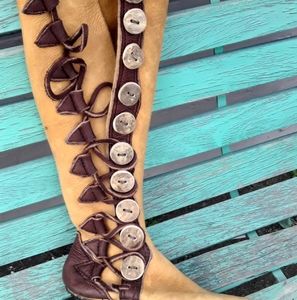 Leather Handmade Flat Brown Boots